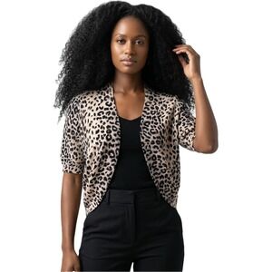 New Directions Womens Leopard Print Open Front Cotton Knit Cardigan Tan Black M